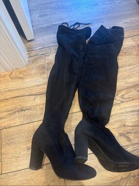 Black Over-the-Knee Block Heel Boots - Women